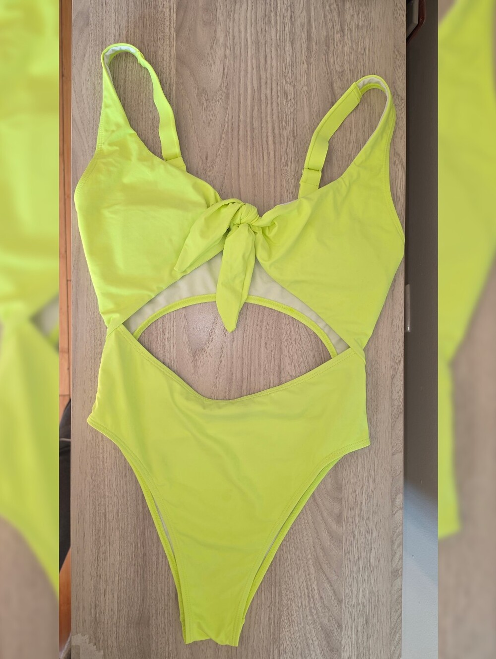 Fashion Nova Neon Lime Tie-Front Cutout One-Piece Swimsuit